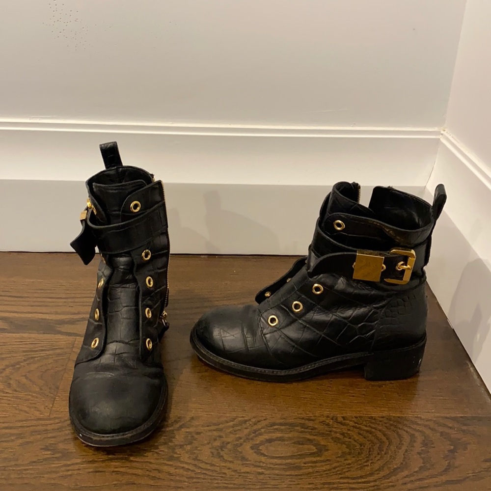 Giuseppe Zanotti Black Combat Boots with Gold Accents